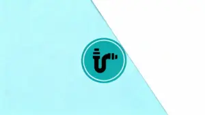 Icona stilizzata di un tubo di scarico su sfondo azzurro e bianco