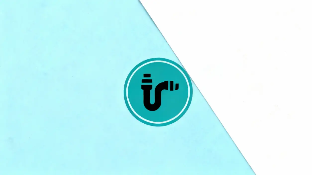 Icona stilizzata di un tubo di scarico su sfondo azzurro e bianco